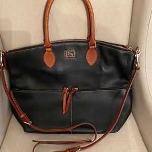 Black and Tan double pocket leather satchel